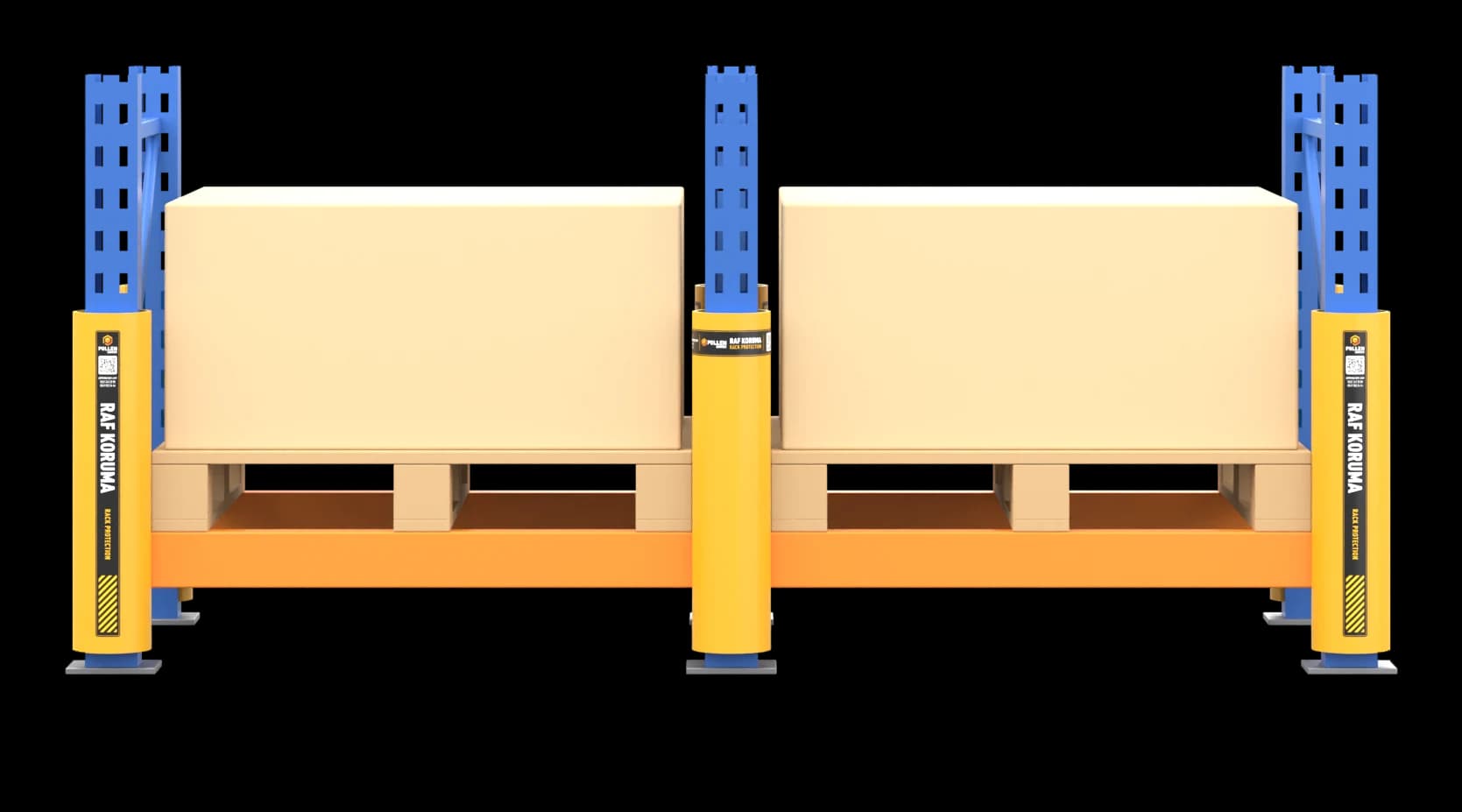 Rack protectors fitted on the uprights of a pallet rack